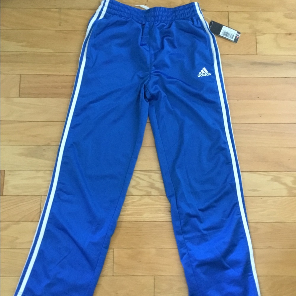 NWT adidas Kids Royal Blue Track Pants with White Side Stripes